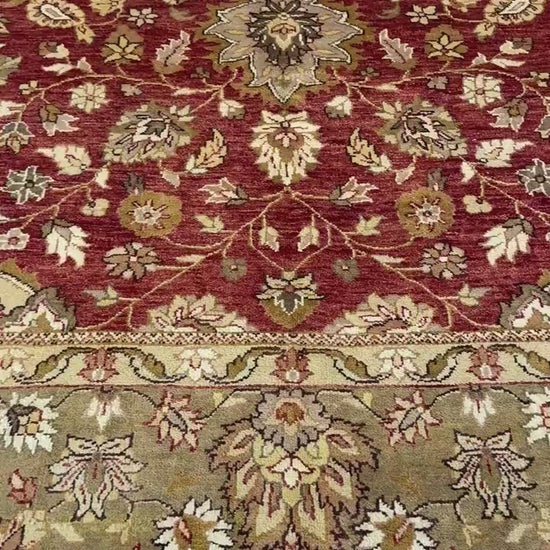 9x12 ft Tabriz Rug Oushak Style: Hand Knotted Wool Carpet with Rust & Olive Floral Design